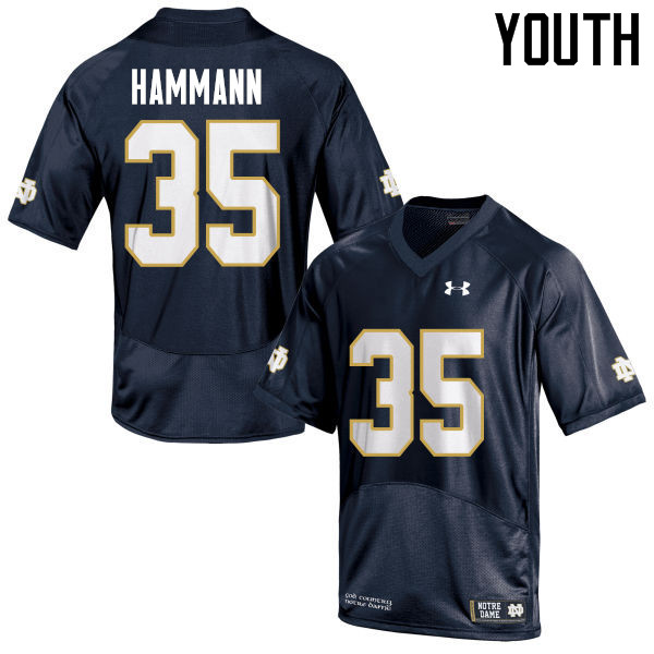 Youth NCAA Notre Dame Fighting Irish #35 Grant Hammann Stitched College Under Armour Authentic Navy Blue Football Jersey UD10D77LS